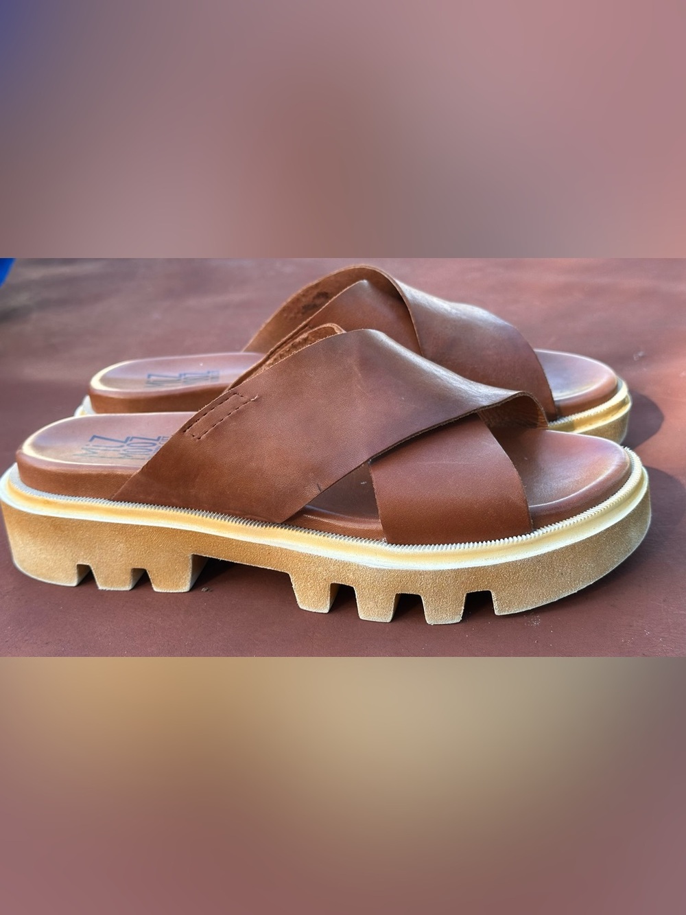 Miz Mooz Leather Criss Cross Slides Sandals Shoes Size 8 (38) - Picture 2 of 5